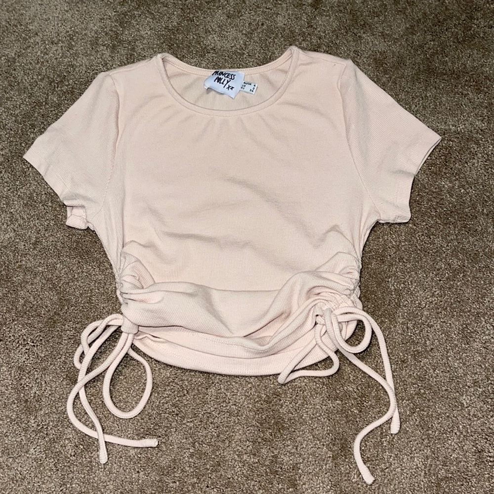 cream fitted ruched top